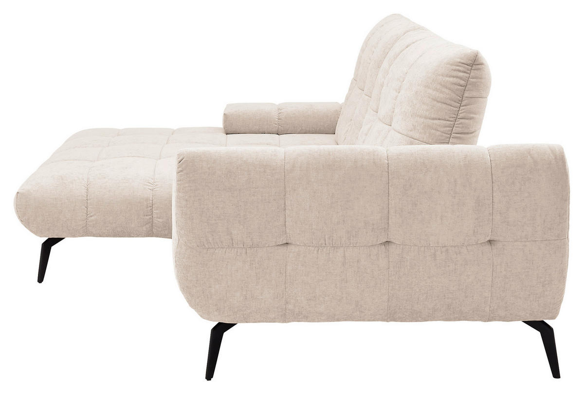 ECKSOFA Naturfarben Flachgewebe Rücken echt, Sitztiefenverstellung  - Schwarz/Naturfarben, KONVENTIONELL, Textil/Metall (211/273cm) - SetOne by Musterring