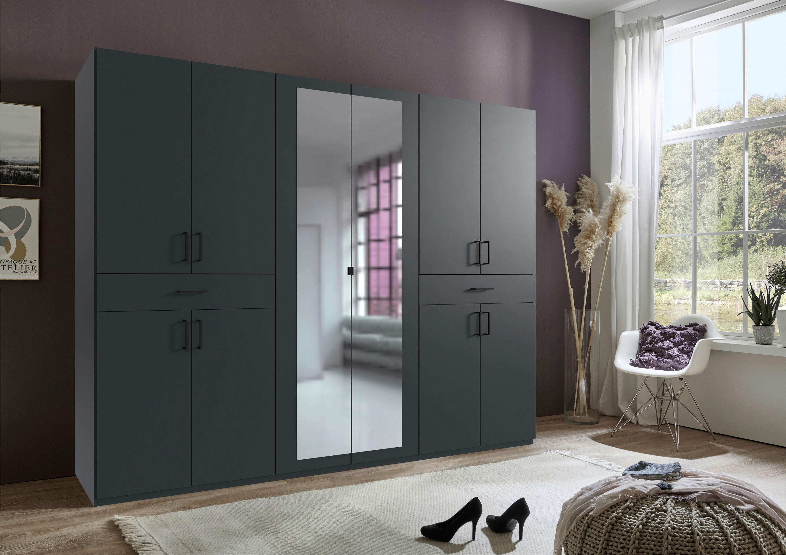 DREHTÜRENSCHRANK in Graphitfarben  - Schwarz/Graphitfarben, Konventionell, Glas/Holzwerkstoff (270/208/58cm) - Carryhome