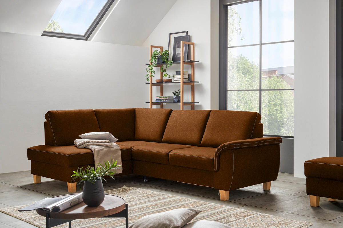 ECKSOFA in Flachgewebe Bernsteinfarben  - Eichefarben/Bernsteinfarben, Design, Holz/Textil (185/253cm) - Cantus