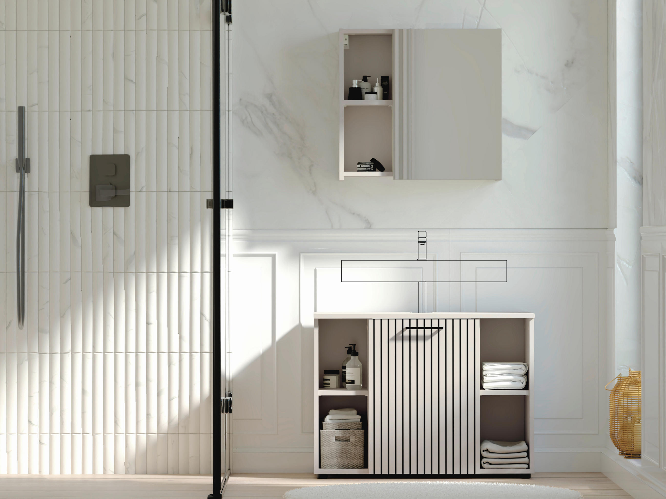 BADEZIMMER  in 80 cm  - Kaschmir/Schwarz, Trend, Glas/Holzwerkstoff (80cm) - Respekta