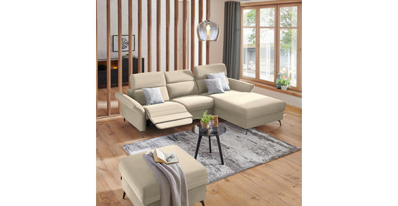 ECKSOFA Beige Echtleder  - Beige/Schwarz, Natur, Leder/Metall (285/199cm) - Valnatura