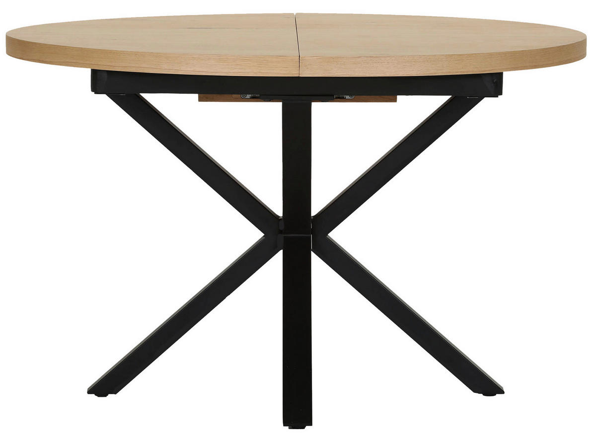 ESSTISCH 120-160/120/77 cm Echtholz  Holz ausziehbar rund Schwarz, Eichefarben  - Eichefarben/Schwarz, KONVENTIONELL, Holz/Metall (120-160/120/77cm) - Milino
