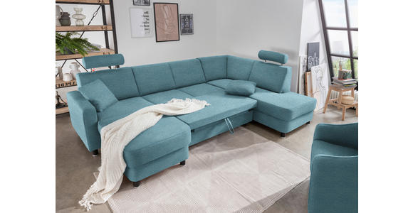 WOHNLANDSCHAFT  in Webstoff Hellblau  - Schwarz/Hellblau, Design, Holz/Textil (165/296/198cm) - Xora