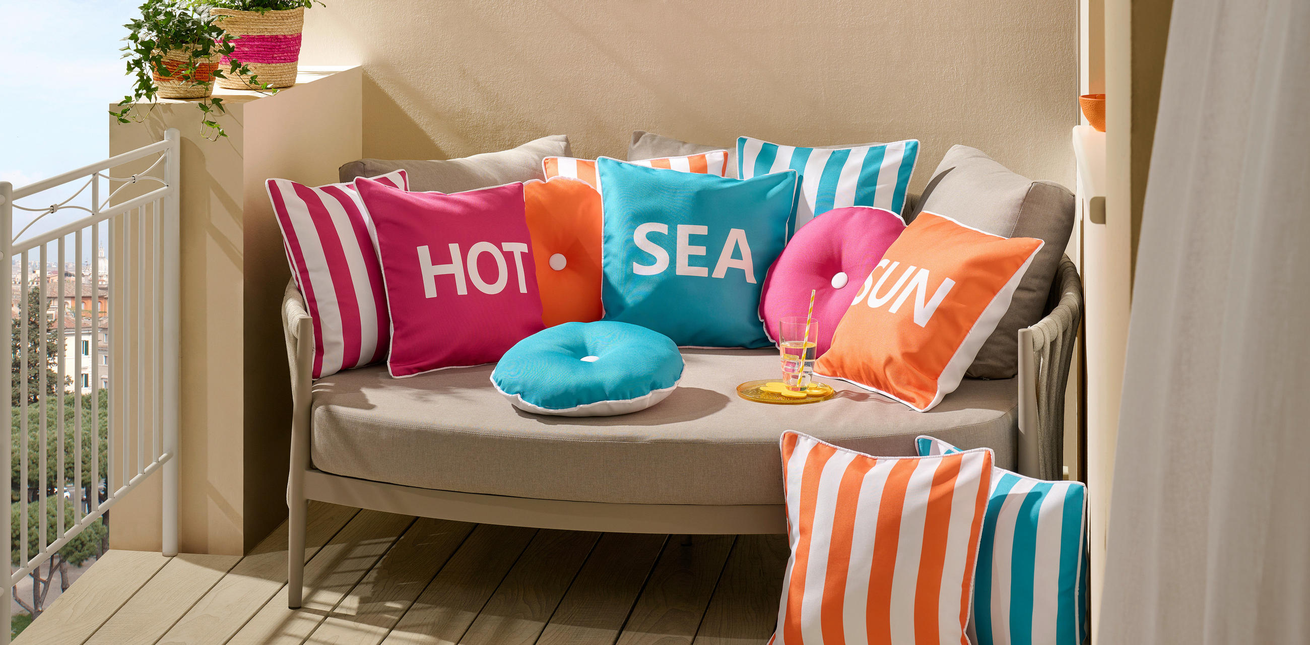 OUTDOOR-KISSEN in Orange Texte 45/45 cm  - Orange, Basics, Textil (45/45cm) - Esposa