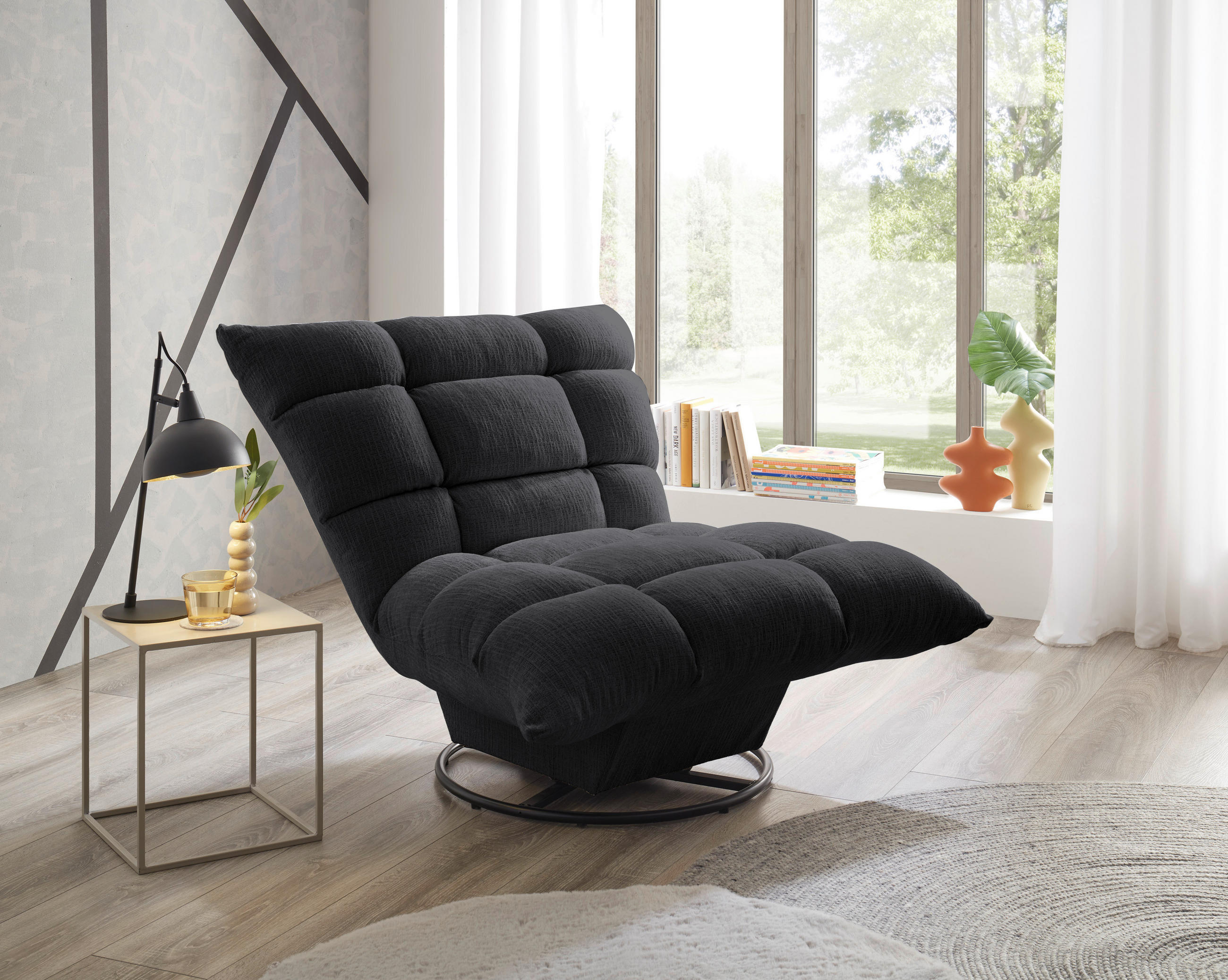 SESSEL in Chenille Schwarz  - Schwarz, MODERN, Textil/Metall (100/83/94cm) - Livetastic