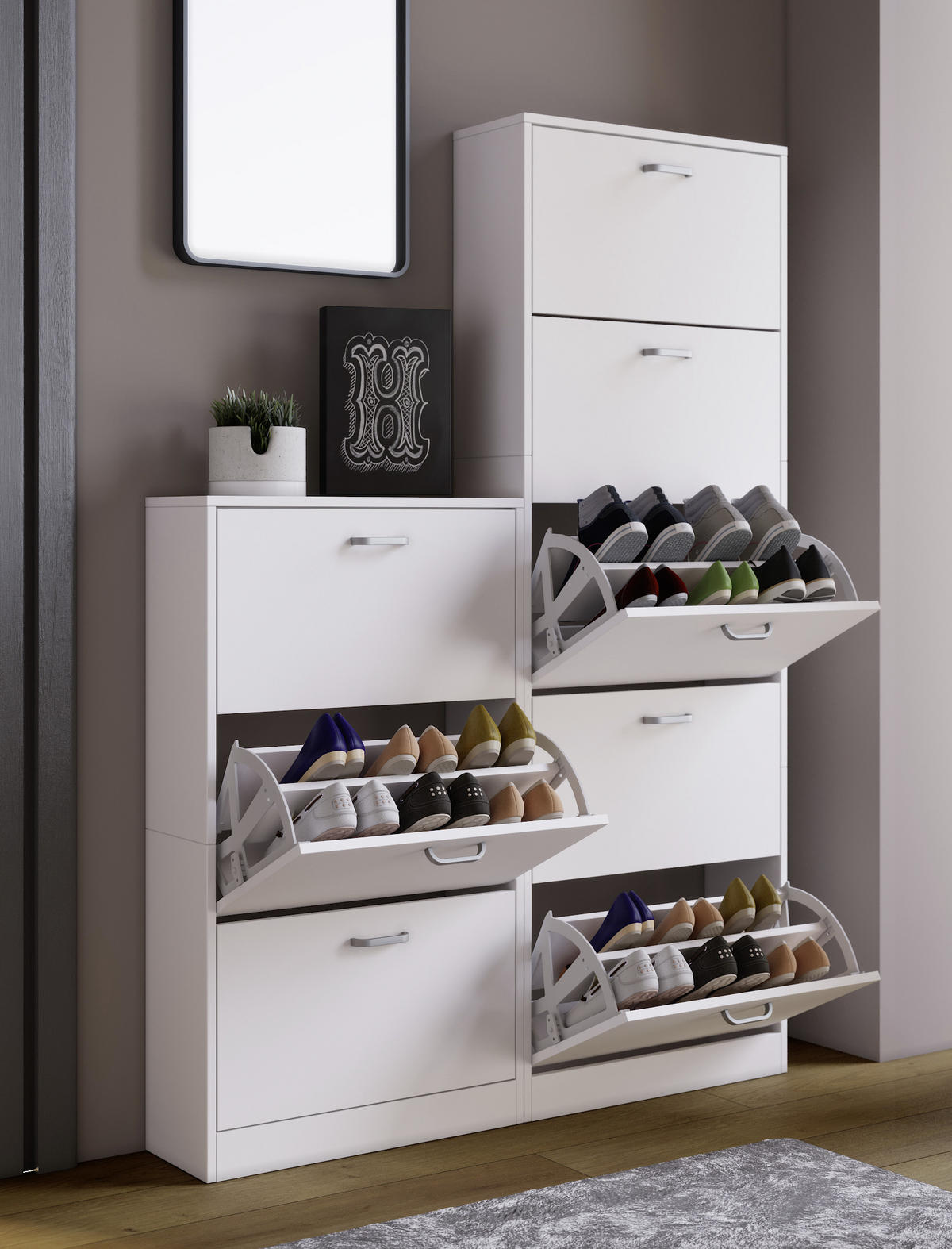 SCHUHSCHRANK  in 59/170/22 cm  - Weiss/Edelstahlfarben, Konventionell, Holzwerkstoff/Kunststoff (59/170/22cm) - MID.YOU