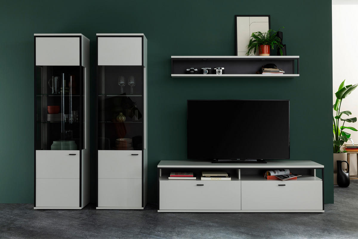WOHNWAND  in Schwarz, Weiß  312/199/51 cm  - Schwarz/Weiß, Design, Glas/Holzwerkstoff (312/199/51cm) - Stylife