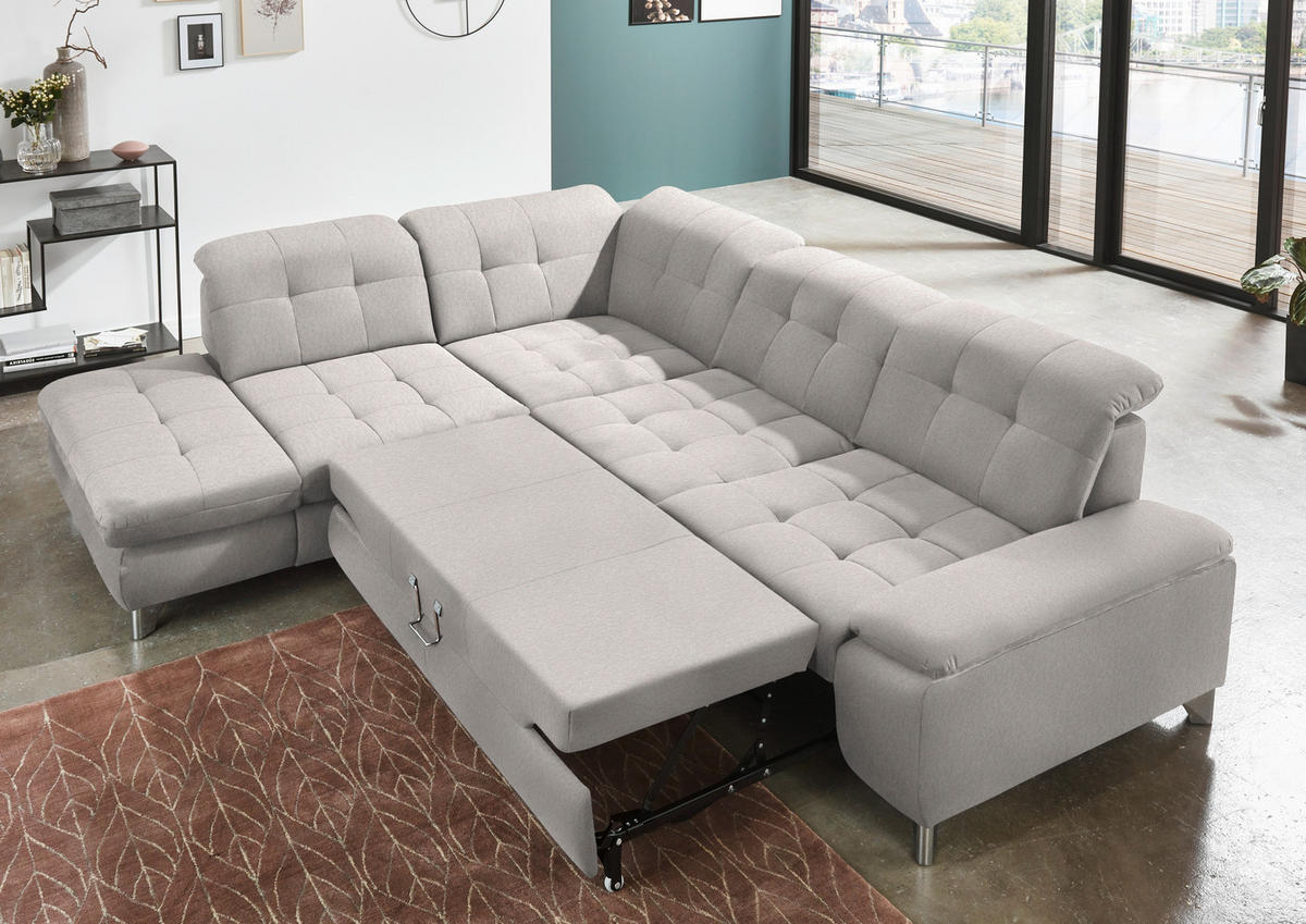 ECKSOFA in Chenille Ecru  - Chromfarben/Ecru, Design, Textil/Metall (260/310cm) - Beldomo Speed