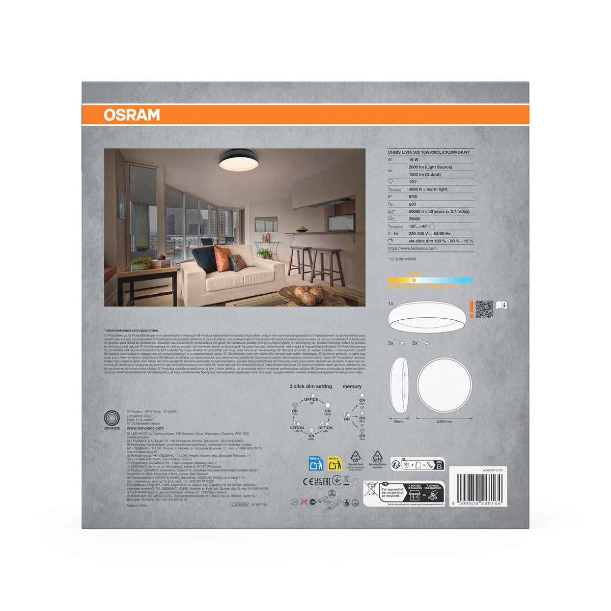 LED-DECKENLEUCHTE 30/9.5 cm   - Design, Kunststoff/Metall (30/9.5cm) - Osram