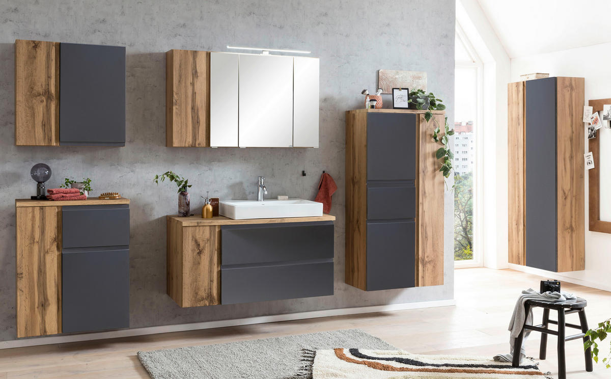 VÄGGHÄNGT SKÅP  - ek Wotan/grå, Modern, trämaterial (65/64/20cm) - Held