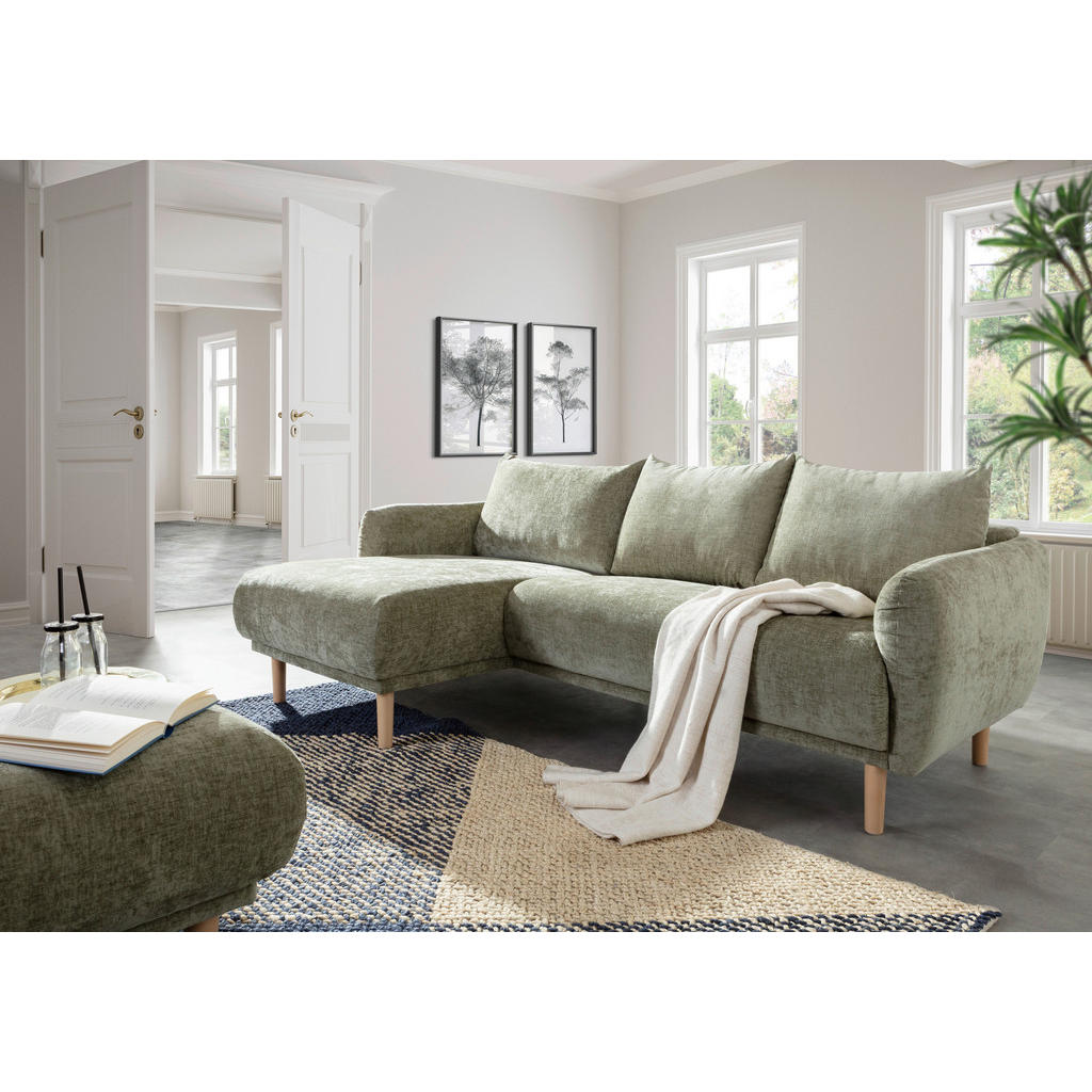 Thumbnail - Carryhome Ecksofa, Olivgrün, Textil, Buche, massiv, 3-Sitzer, Füllung: Schaumstoffflocken, Ottomane links, L-Form, 230x1...
