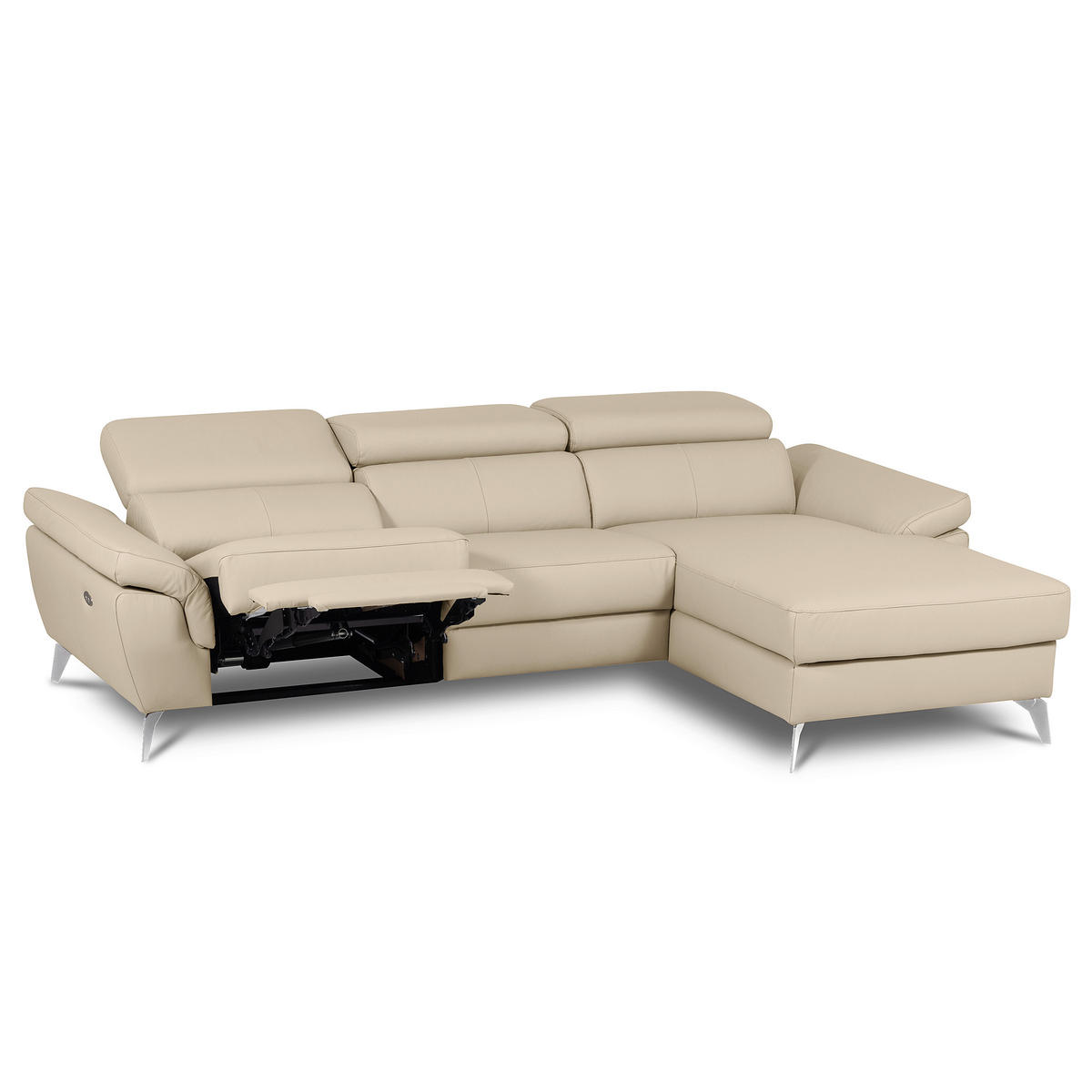 ECKSOFA  in Lederlook Echtleder Grau Rücken echt, Armteilverstellung, Relaxfunktion, Kopfteilverstellung  252/179 cm  - Chromfarben/Grau, Design, Leder/Textil (252/179cm) - Livetastic