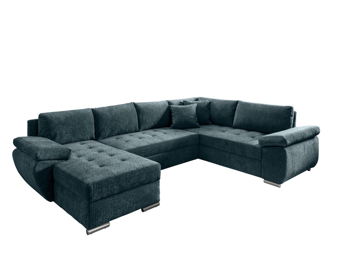 WOHNLANDSCHAFT in Mikrofaser Blau  - Chromfarben/Blau, KONVENTIONELL, Textil/Metall (157/305/219cm) - Livetastic