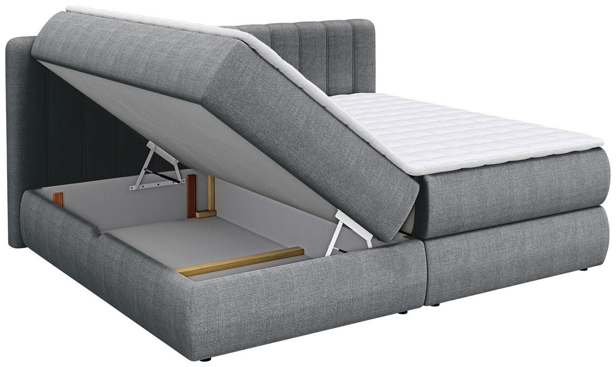 BOXSPRINGBETT 220/200 cm,  in Anthrazit, gepolstertes Kopfteil, Bettkasten, Topper, Matratzen, H4 + H4 = sehr fest  - Anthrazit/Schwarz, Design, Kunststoff/Textil (220/200cm) - Chameo