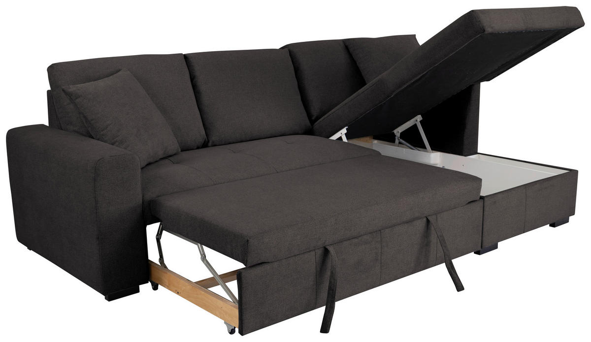 ECKSOFA LUKAS Dunkelbraun Struktur Zierkissen, Bettkasten  - Dunkelbraun, Trend, Textil (239/158cm) - P & B