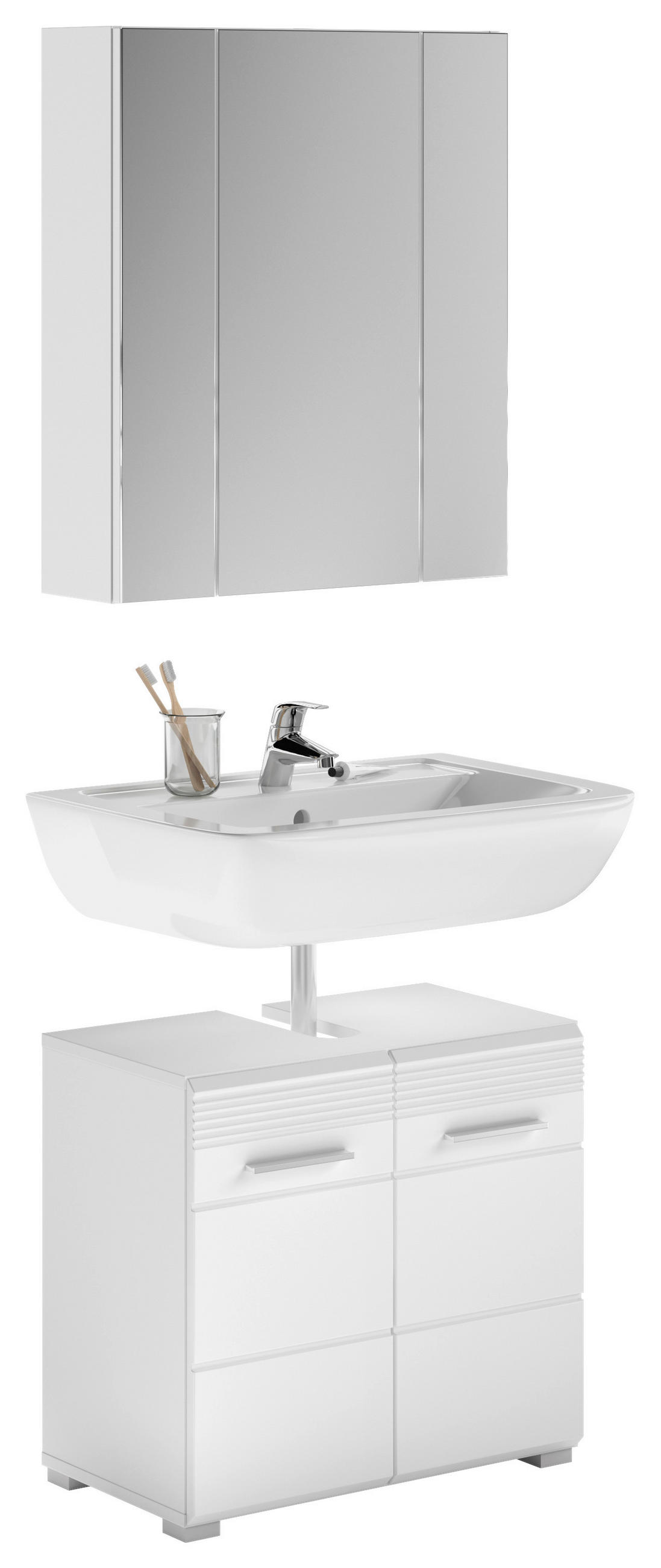 BADEZIMMER 2-teilig  in  - Weiß Hochglanz/Silberfarben, MODERN, Glas/Holzwerkstoff (60/182/34cm) - MID.YOU