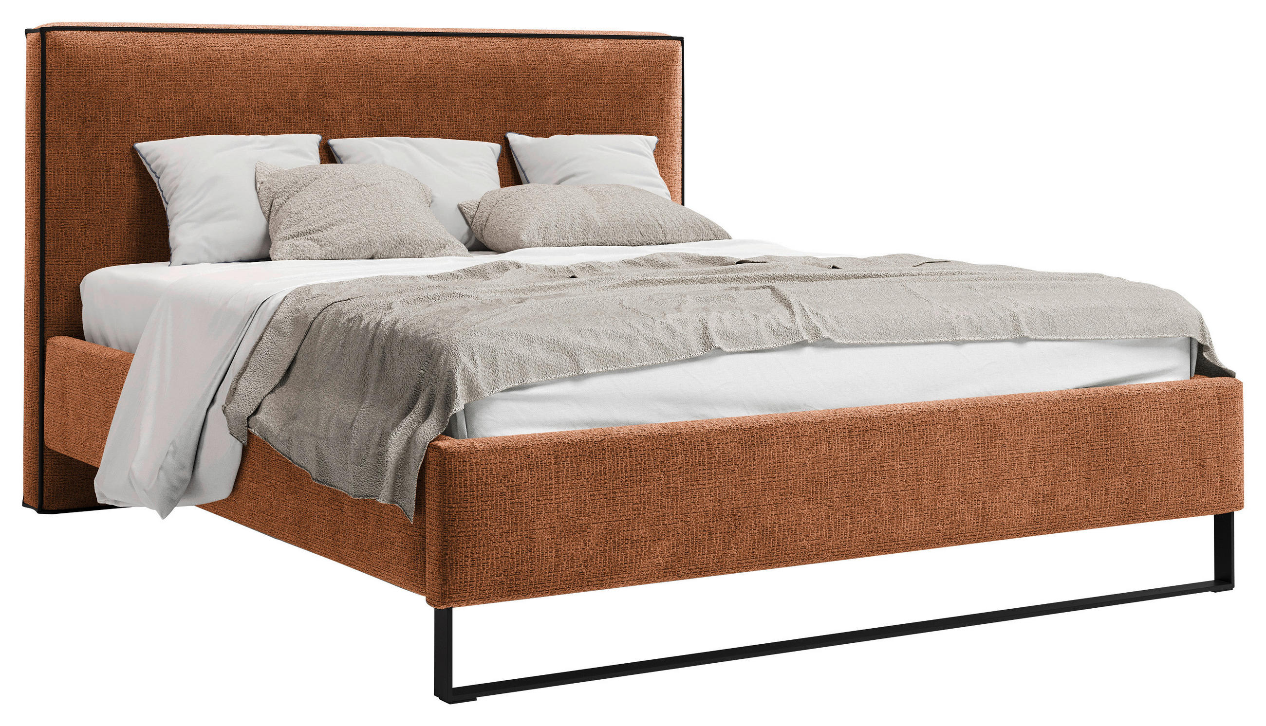 POLSTERBETT 140/200 cm,  in Rostfarben, gepolstertes Kopfteil, Lattenrost, Bettkasten,  - Rostfarben/Schwarz, MODERN, Holz/Holzwerkstoff (140/200cm) - MID.YOU