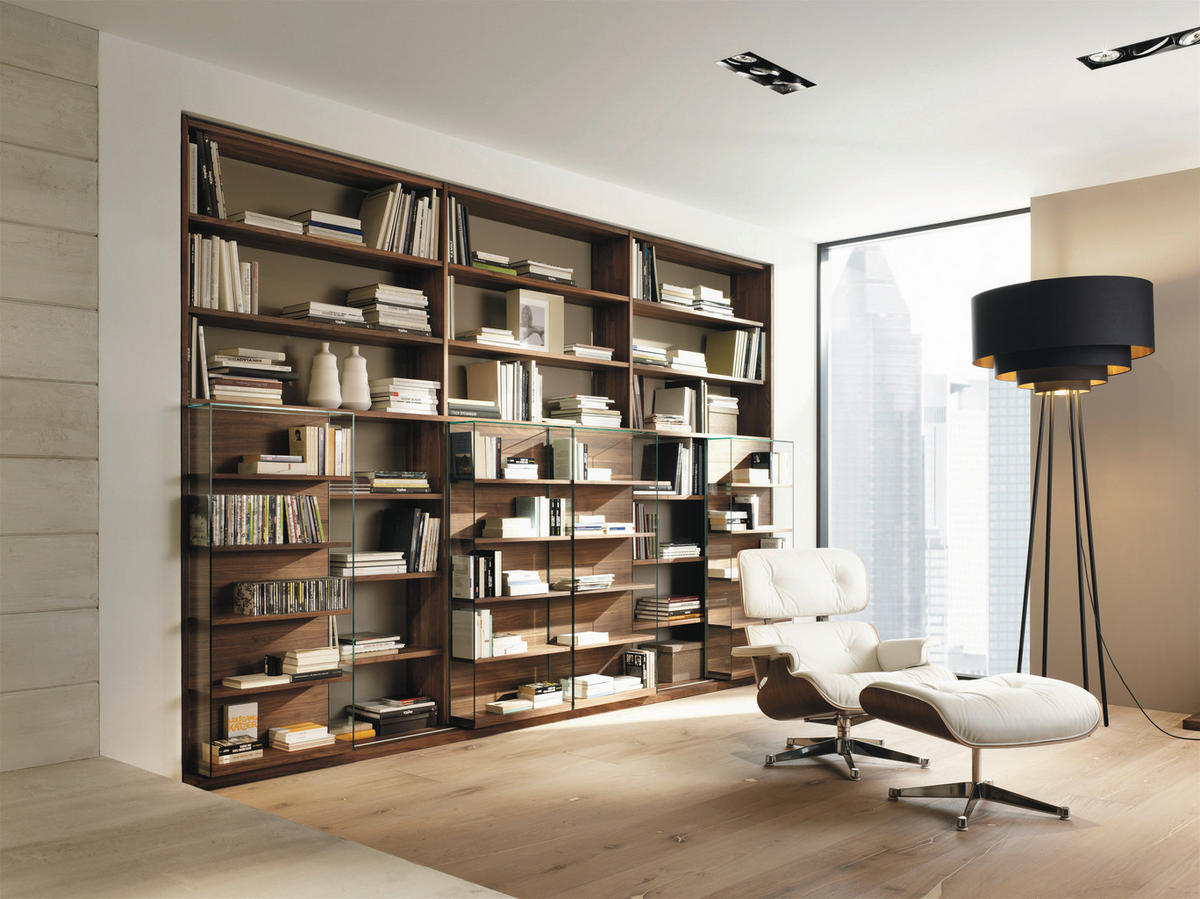 BÜCHERWAND  Ahornfarben, Buchefarben, Eichefarben, Erlefarben, Kirschbaumfarben, Nussbaumfarben  - Kirschbaumfarben/Edelstahlfarben, Design, Holz/Metall - TEAM 7