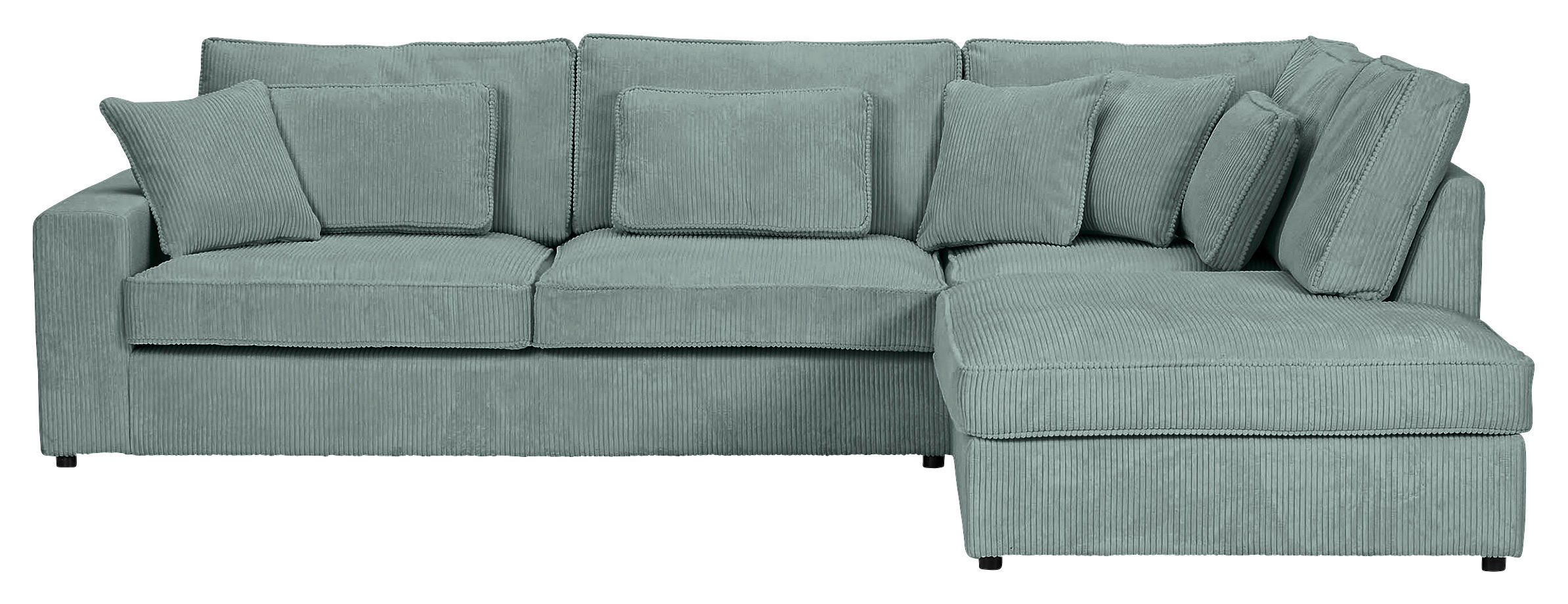 ECKSOFA  in Cord Mintgrün Zierkissen, Rückenkissen, Rücken echt  307/228 cm  - Schwarz/Mintgrün, MODERN, Kunststoff/Textil (307/228cm) - Carryhome
