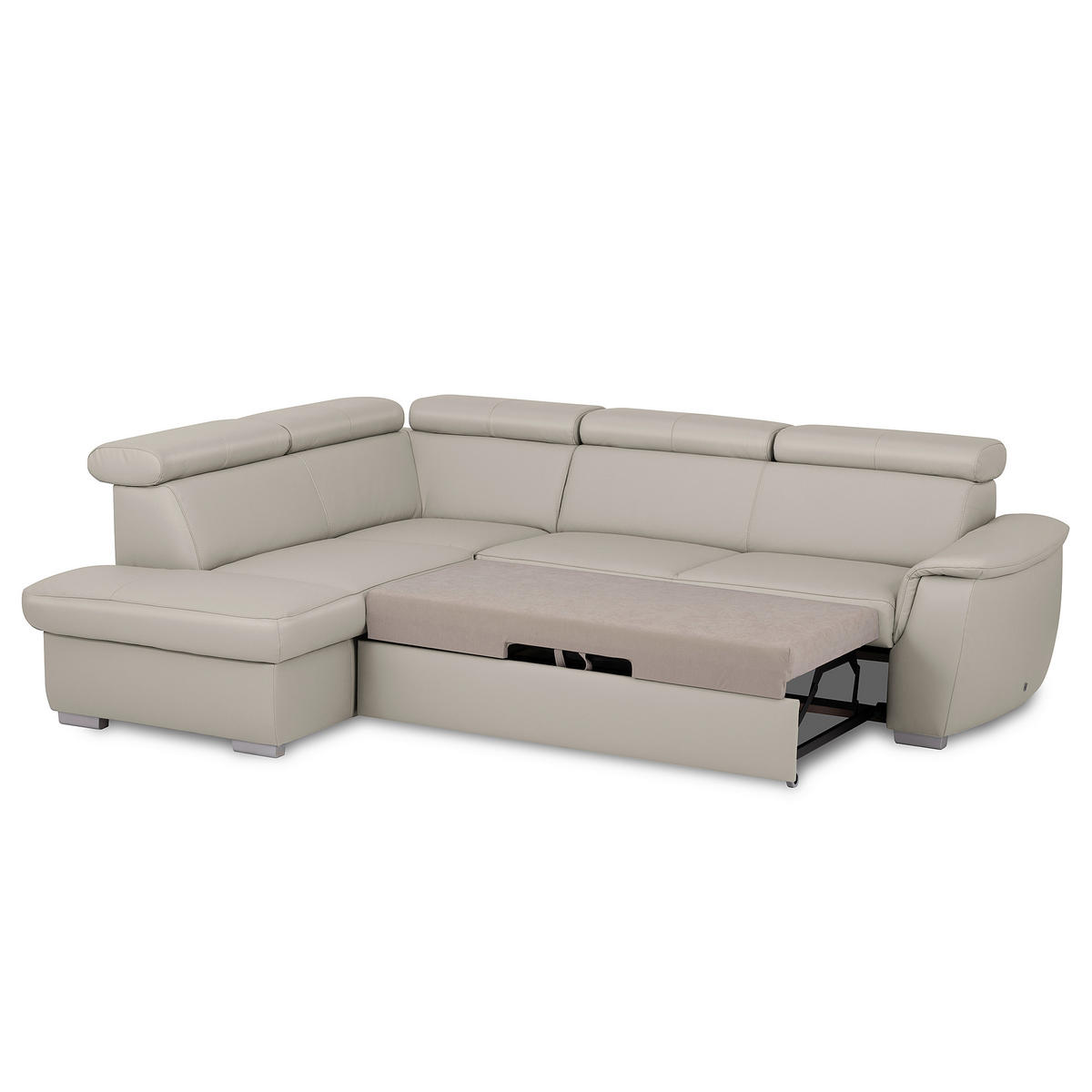 WOHNLANDSCHAFT  in Kombination Echtleder/Lederlook Platinfarben  - Platinfarben/Grau, Leder/Metall (211/262cm) - Celina Home
