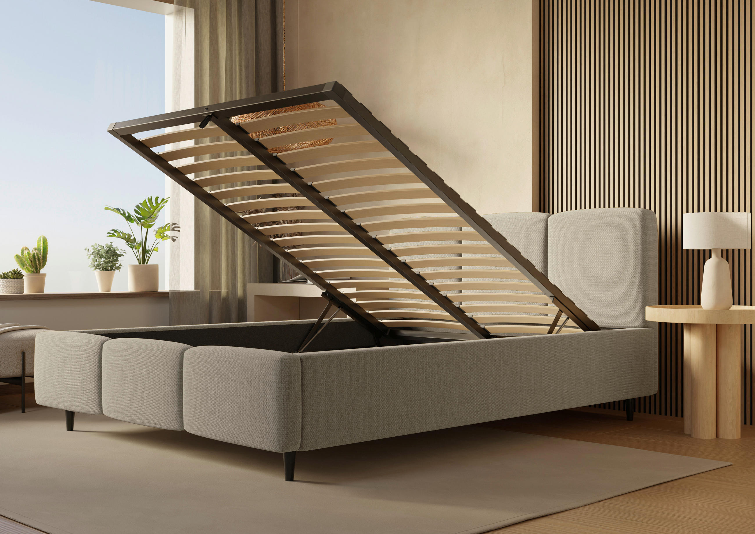 POLSTERBETT Lattenrost, Bettkasten 200/200 cm  in Taupe  - Taupe/Schwarz, Design, Holz/Textil (200/200cm) - Boxxx