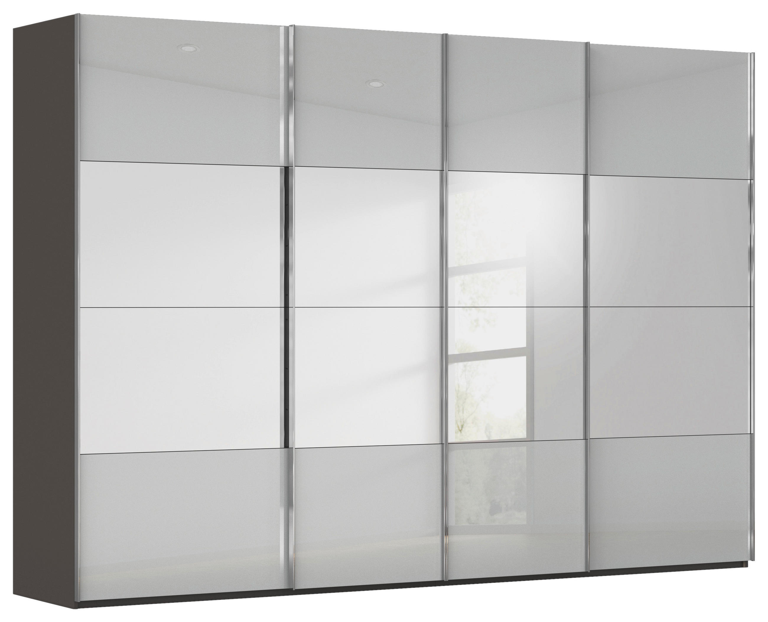 SCHWEBETÜRENSCHRANK Graphitfarben, Seidengrau  - Chromfarben/Seidengrau, Design, Glas/Holzwerkstoff (316/235/68cm) - Novel