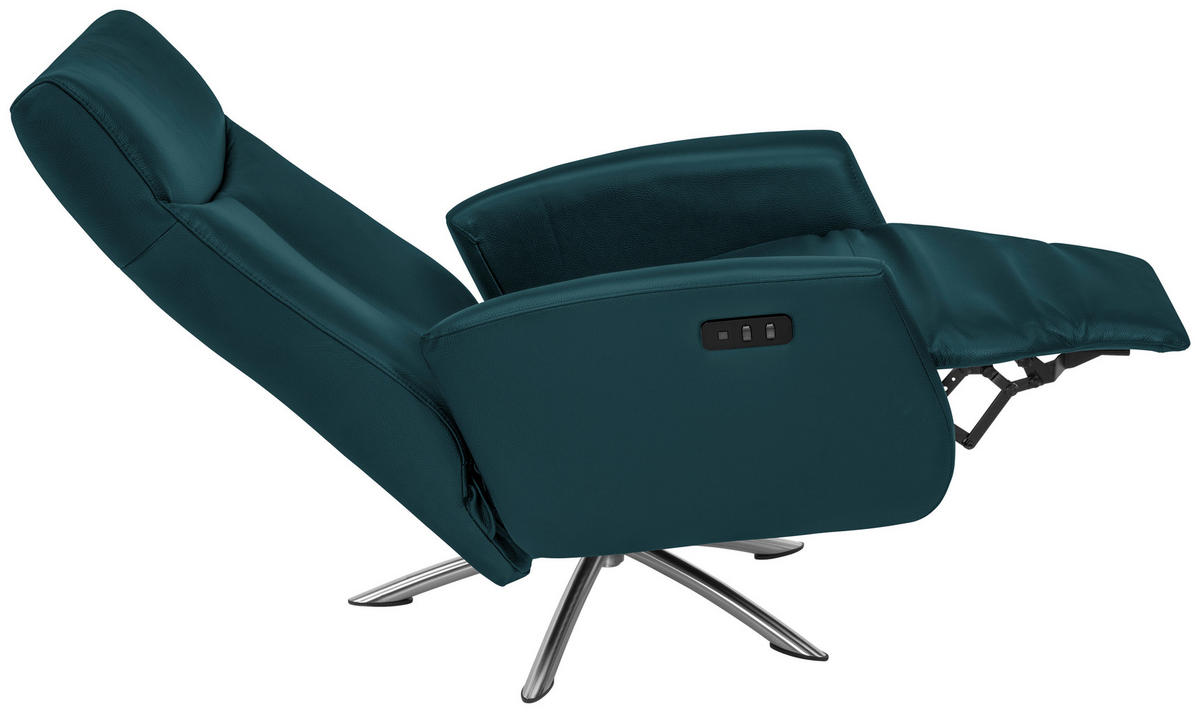 RELAXSESSEL Echtleder Relaxfunktion, Fußteilverstellung    - Blau/Silberfarben, Design, Leder/Metall (73/105/82cm) - Welnova