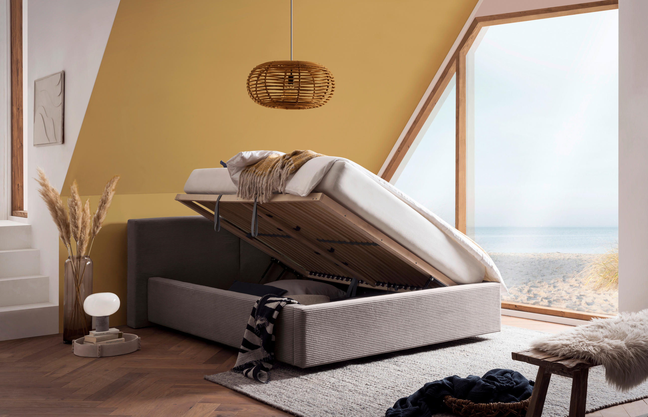 POLSTERBETT 140/200 cm  in Taupe  - Taupe/Weiss, Basics, Holz/Textil (140/200cm) - Boxxx