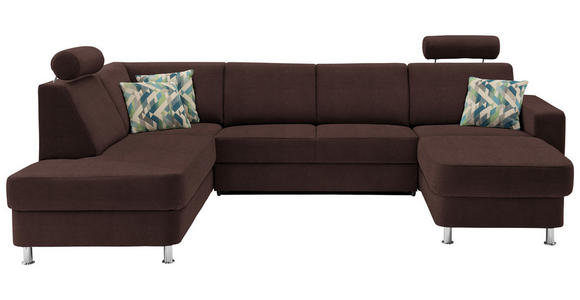 WOHNLANDSCHAFT  in Chenille Dunkelbraun  - Chromfarben/Dunkelbraun, Design, Kunststoff/Textil (198/301/165cm) - Xora