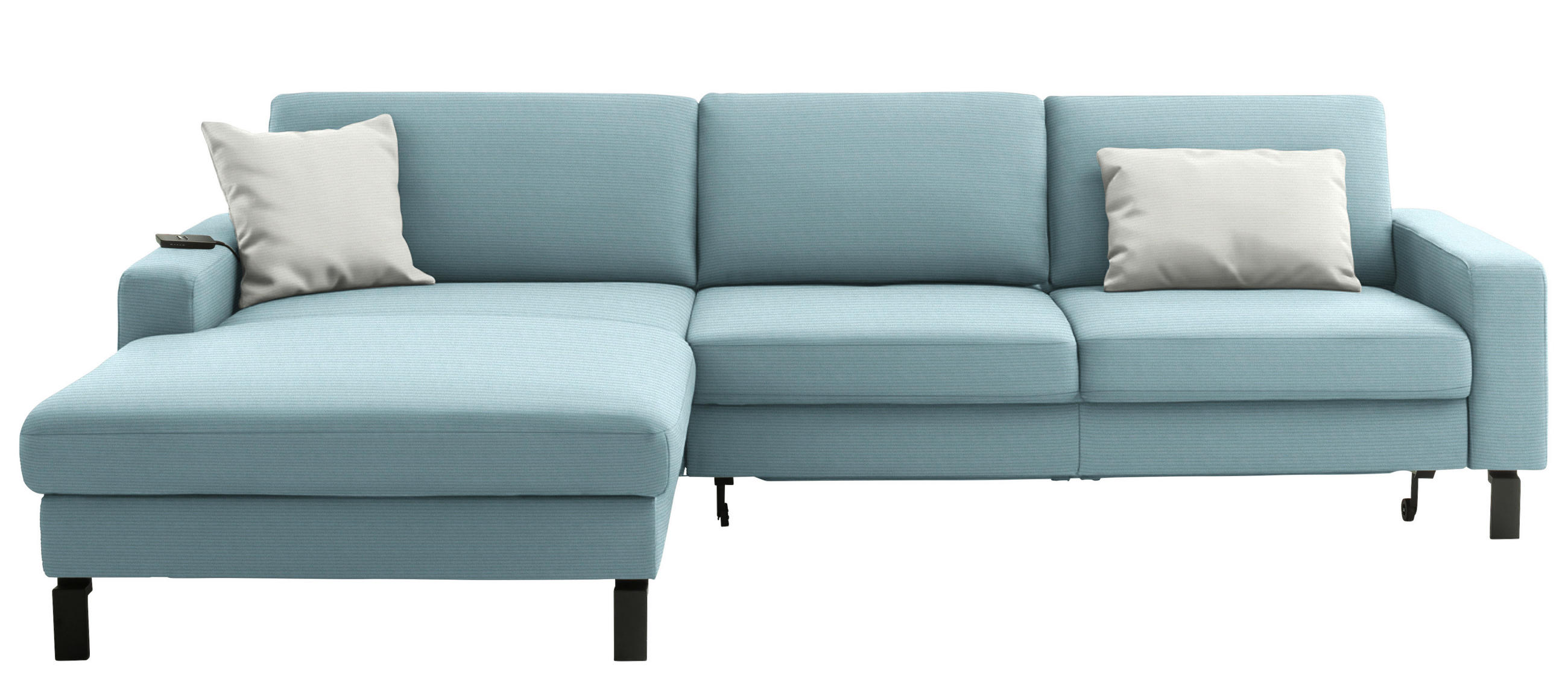 ECKSOFA  in Cord Hellblau Rücken echt, Sitztiefenverstellung  185/298 cm  - Schwarz/Hellblau, Design, Textil/Metall (185/298cm) - Pure Home Lifestyle