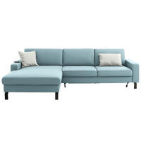 ECKSOFA  in Cord Hellblau Rücken echt, Sitztiefenverstellung  185/298 cm  - Schwarz/Hellblau, Design, Textil/Metall (185/298cm) - Pure Home Lifestyle