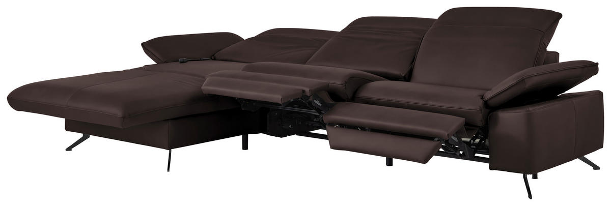 ECKSOFA  Echtleder Braun  - Schwarz/Braun, Design, Leder/Metall (169/307cm) - Beldomo Premium