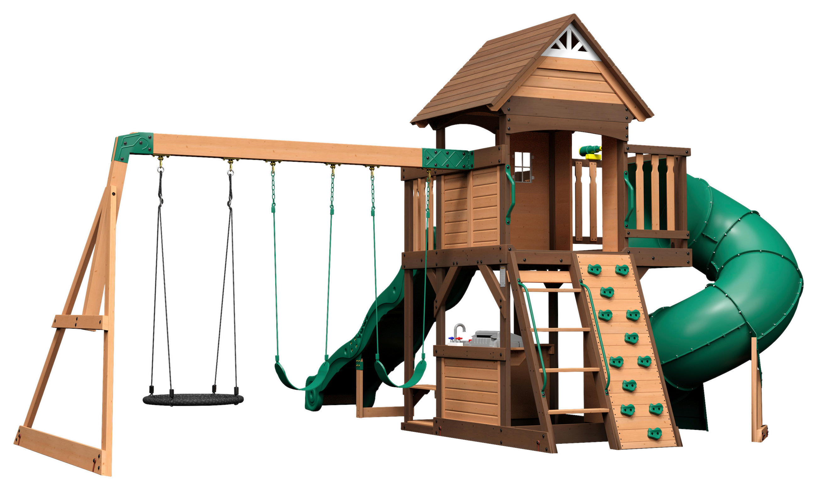 SPIELTURM CEDAR COVE 470/300/560 cm  - Braun/Grün, KONVENTIONELL, Holz (470/300/560cm) - Ambia Garden