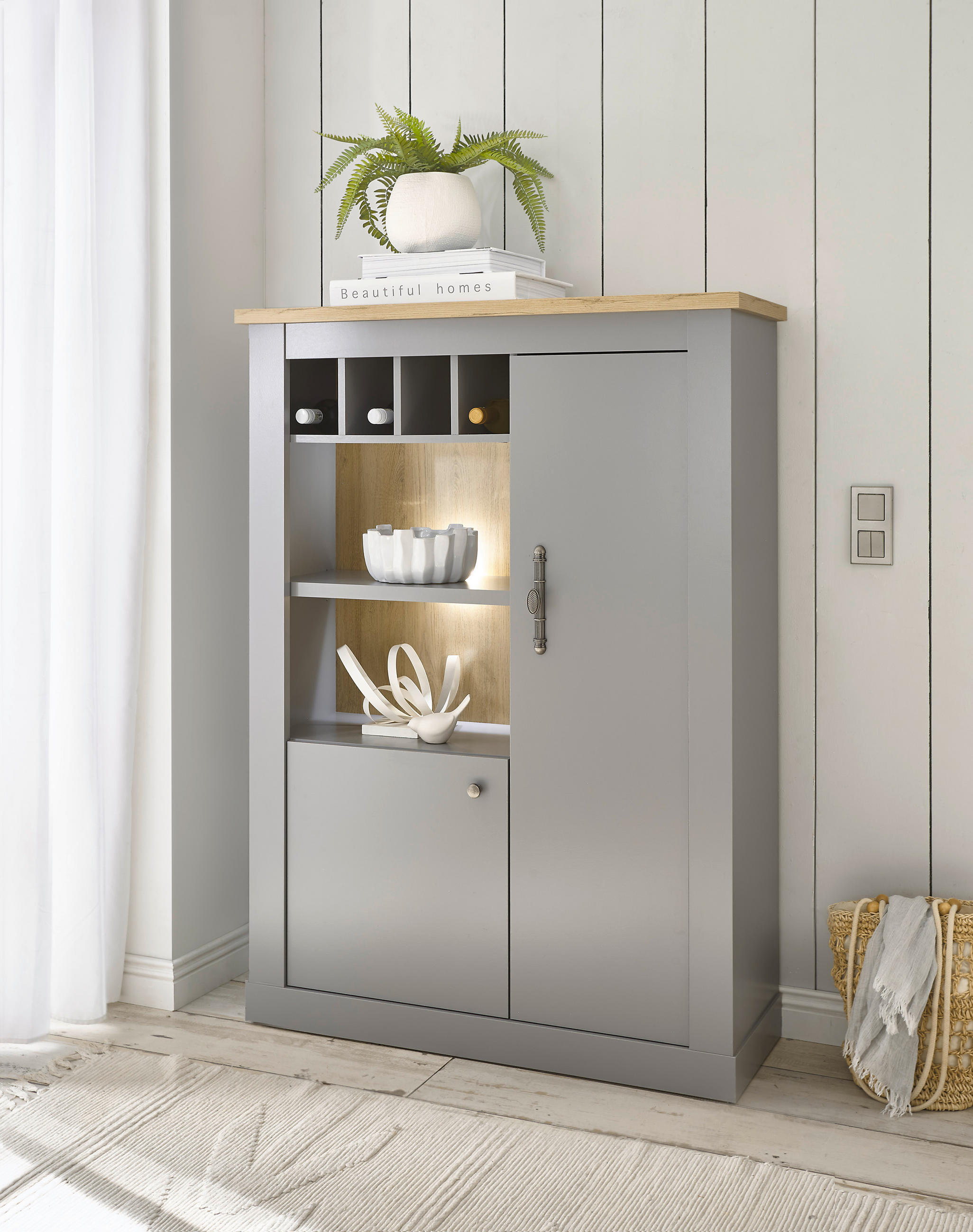 HIGHBOARD  in 103/142/37 cm  - Eichefarben/Silberfarben, Design, Holzwerkstoff/Metall (103/142/37cm) - MID.YOU