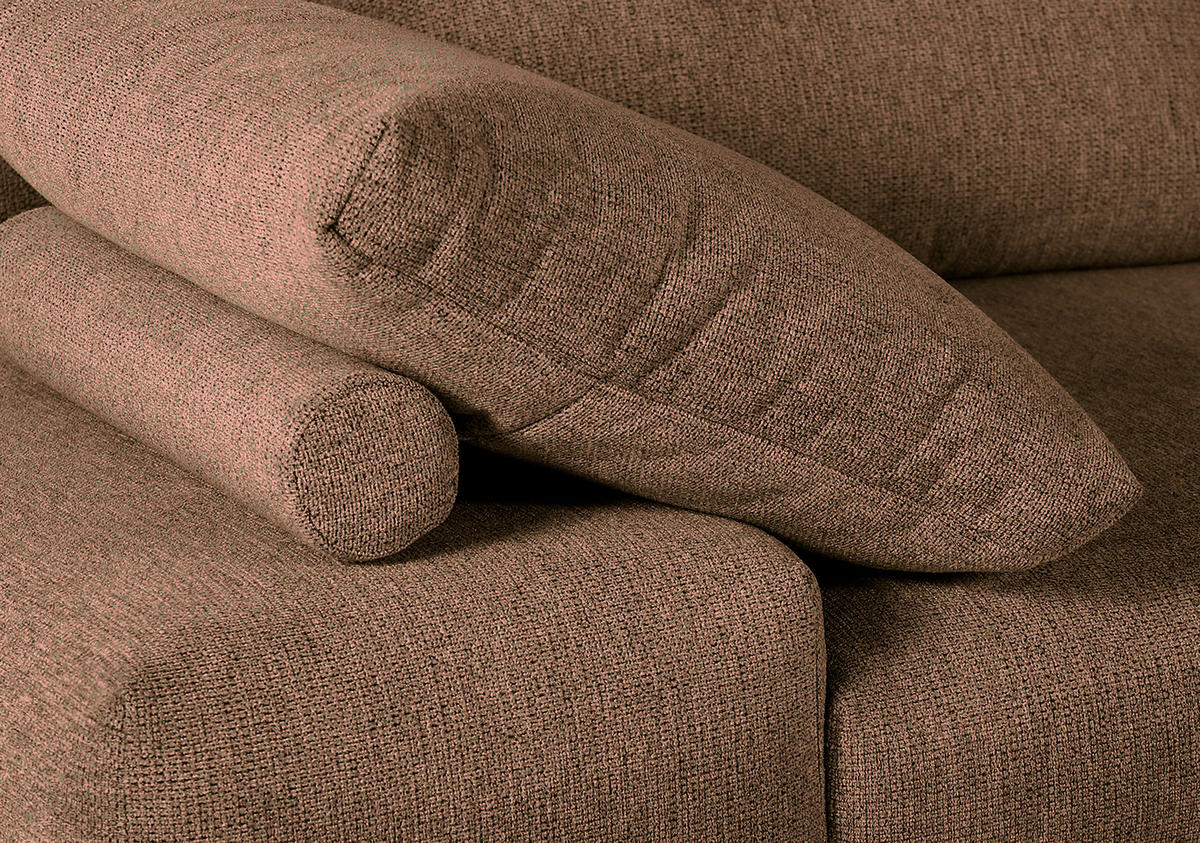 ECKSOFA in Flachgewebe Cognac  - Cognac/Schwarz, Konventionell, Textil/Metall (310/240cm) - MID.YOU
