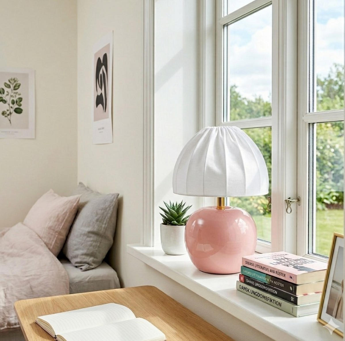 BORDSLAMPA 20/27 cm   - vit/rosa, Klassisk, textil/keramik (20/27cm) - Cottex