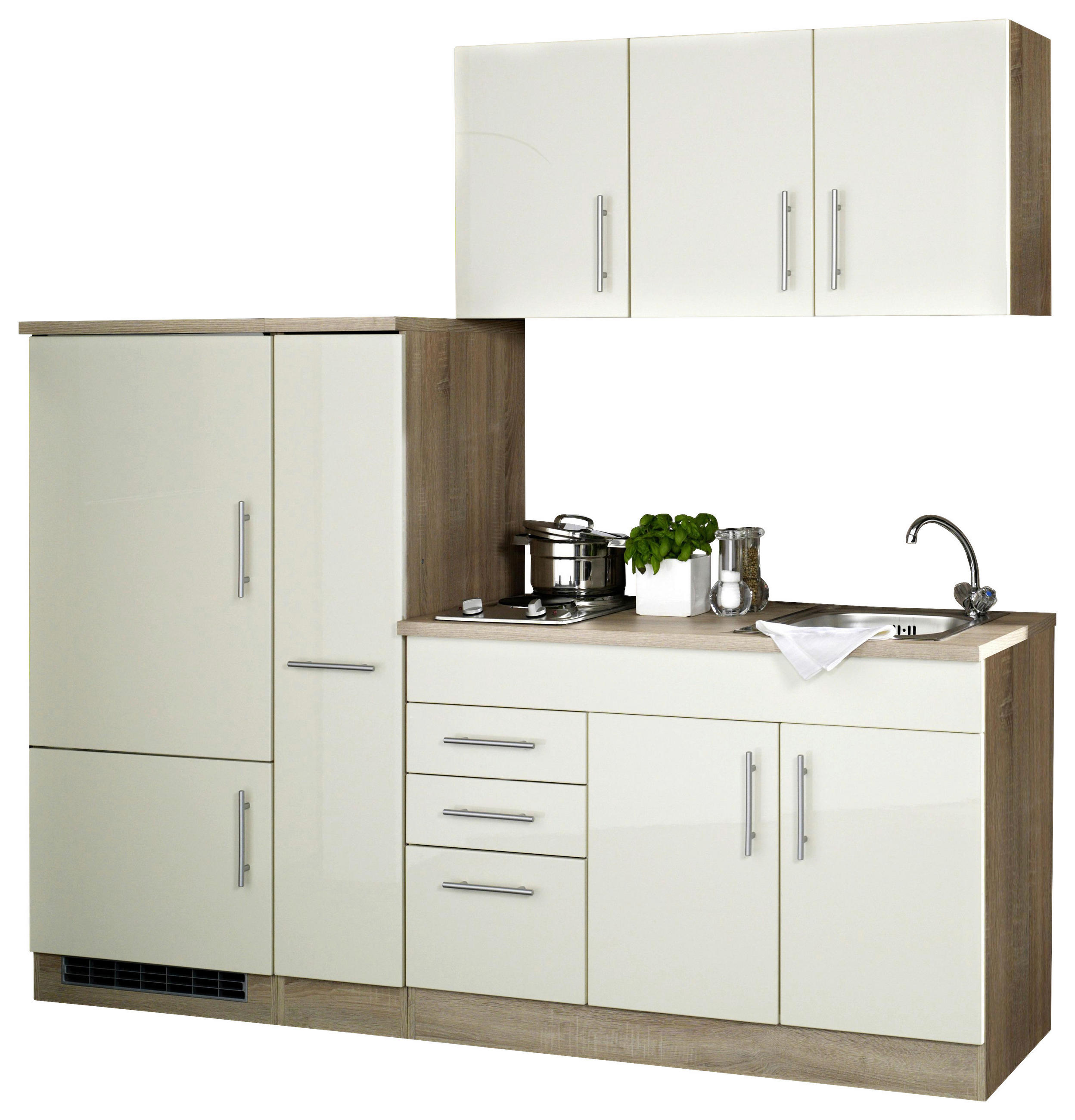 KÜCHENBLOCK 210 cm   in Creme  - Chromfarben/Eichefarben, Modern, Holzwerkstoff/Metall (210cm) - Held