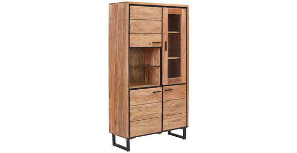 VITRINE in Hartholz Akazie Schwarz, Akaziefarben - Schwarz/Akaziefarben, MODERN, Glas/Holz (100/182/40cm) - Carryhome