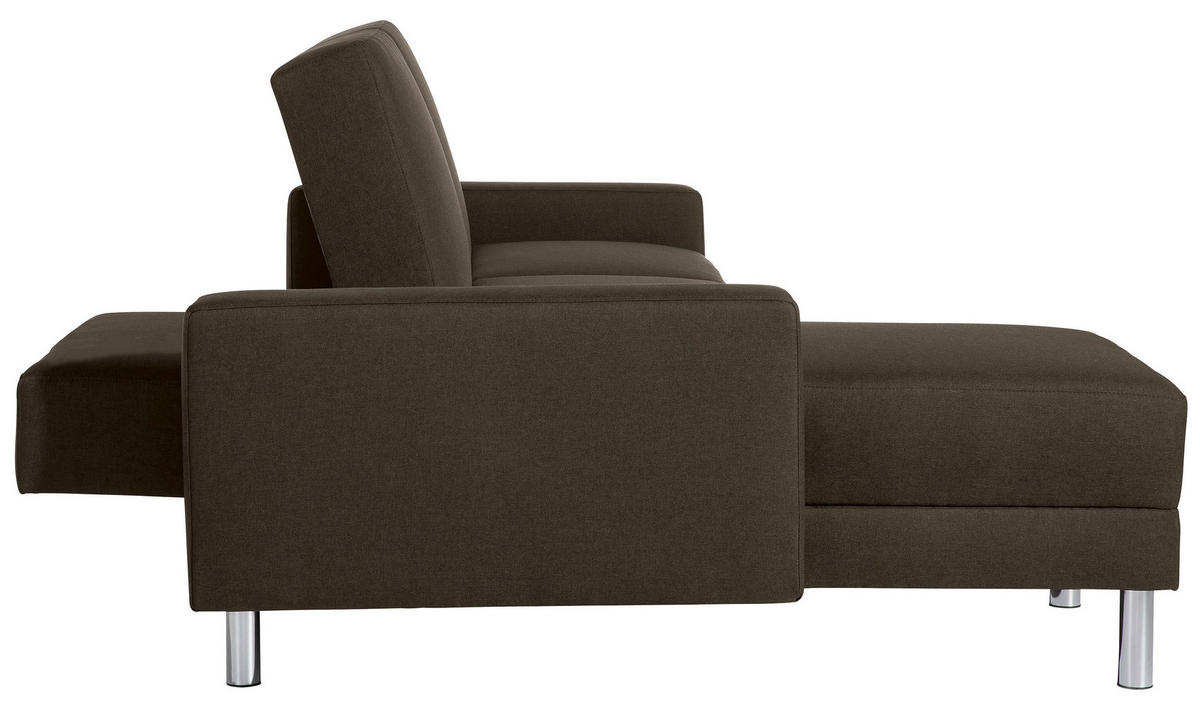 ECKSCHLAFSOFA inkl. Hocker in Braun Textil   - Chromfarben/Braun, Konventionell, Textil/Metall (152/230cm) - Max Winzer