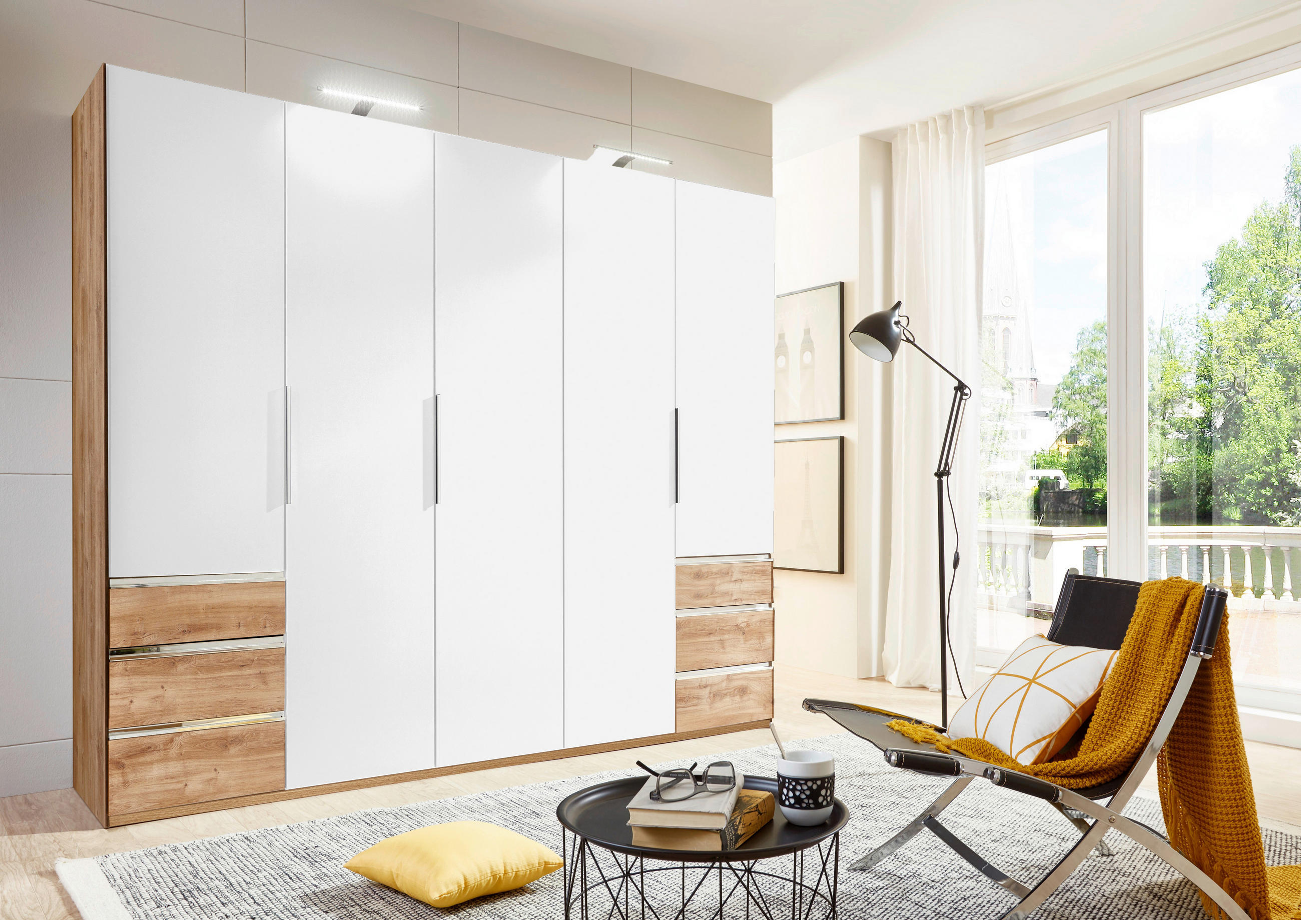 DREHTÜRENSCHRANK in Weiss, Eichefarben  - Chromfarben/Weiss, Modern, Holzwerkstoff (250/236/58cm) - MID.YOU
