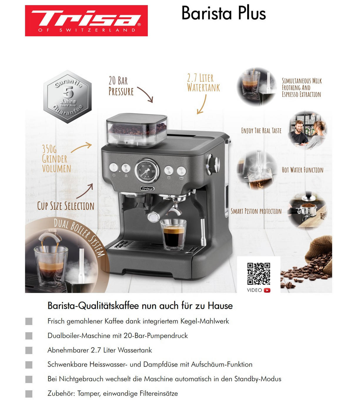 ESPRESSOMASCHINE  - Silberfarben, Basics, Metall (32,5/41/28cm) - Trisa Electronics