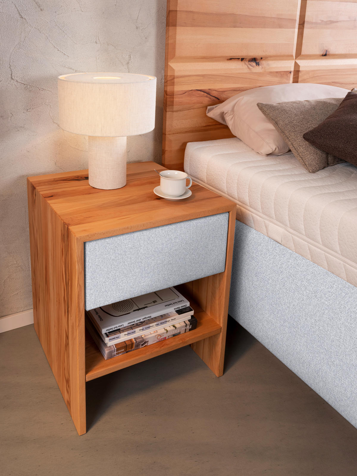 POLSTERBETT 200/200 cm  in Silberfarben, Buchefarben  - Weiss/Buchefarben, Design, Holz/Textil (200/200cm) - Valnatura