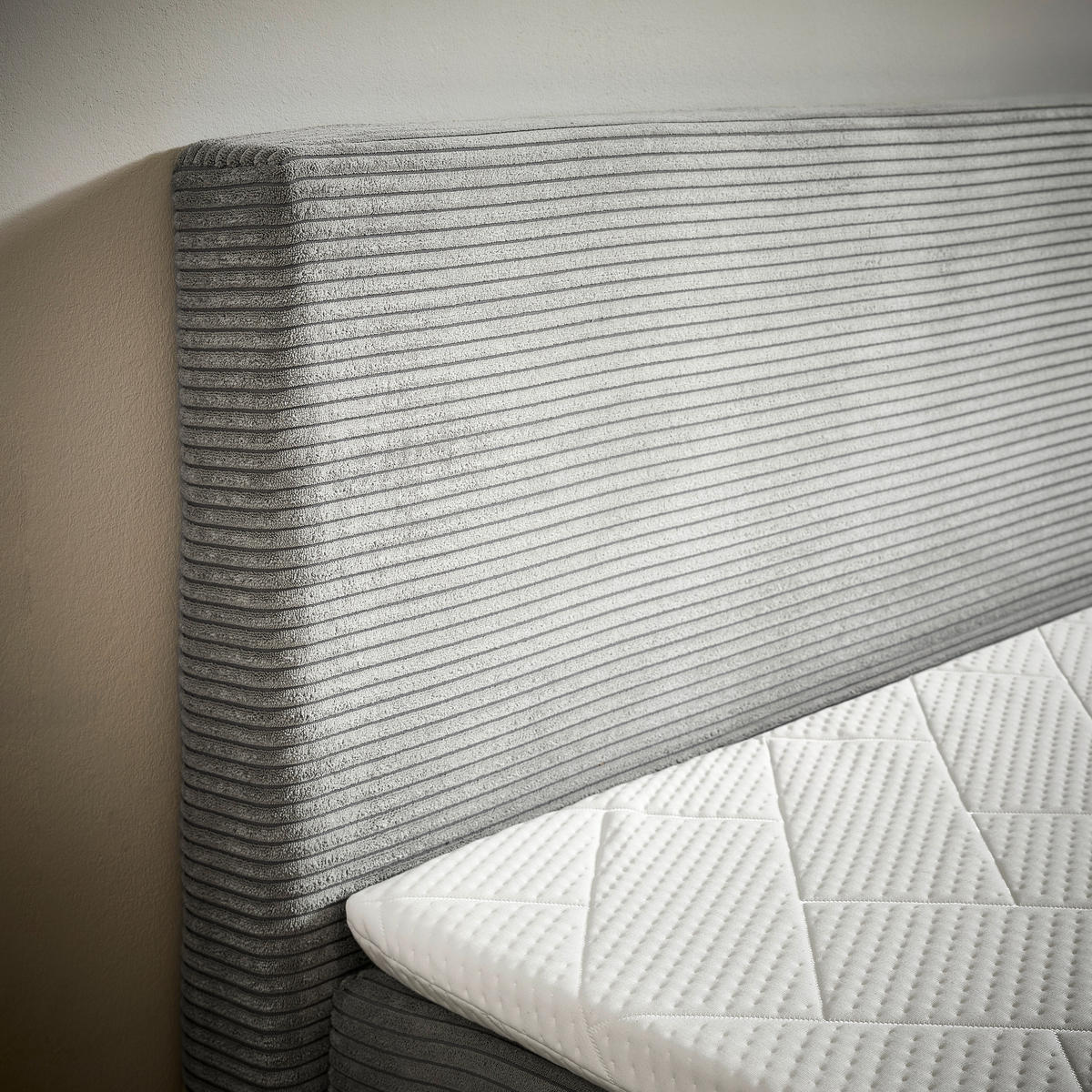 BOXBETT 180/200 cm,  in Hellgrau, Kissen, Bettkasten, Topper, H3 + H3 = fest  - Hellgrau/Schwarz, Design, Kunststoff/Textil (180/200cm) - Chameo