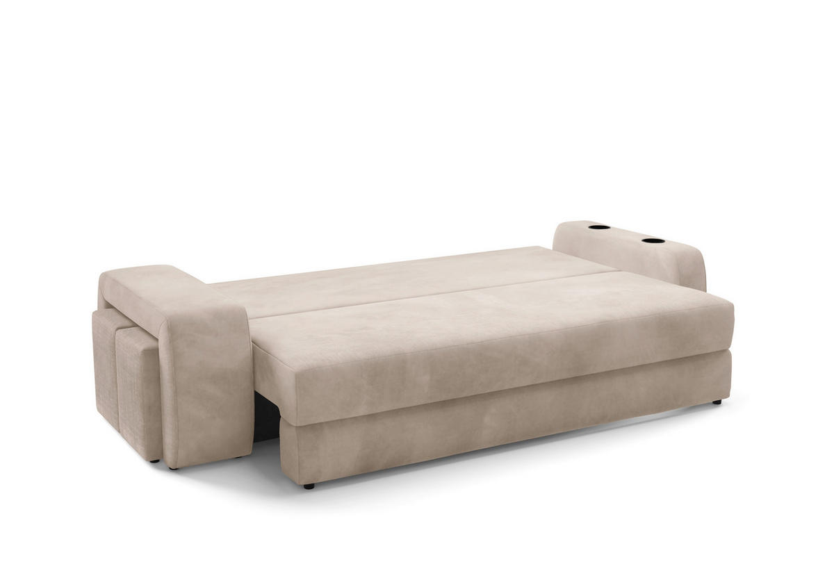 SCHLAFSOFA INES  mit Plüsch Beige  - Beige/Schwarz, Design, Kunststoff/Textil (258/98/95cm) - Livetastic