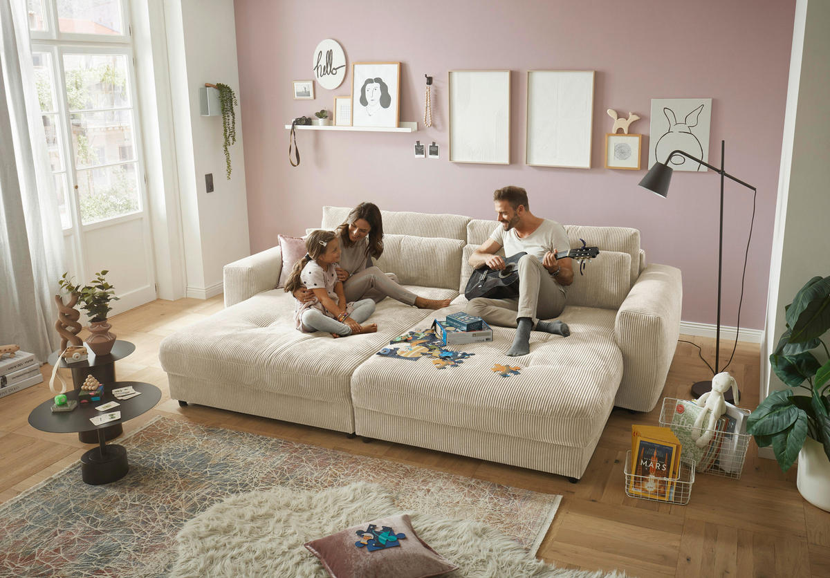 BIGSOFA Cord Creme  - Creme/Schwarz, KONVENTIONELL, Kunststoff/Textil (292/90/194cm) - MID.YOU