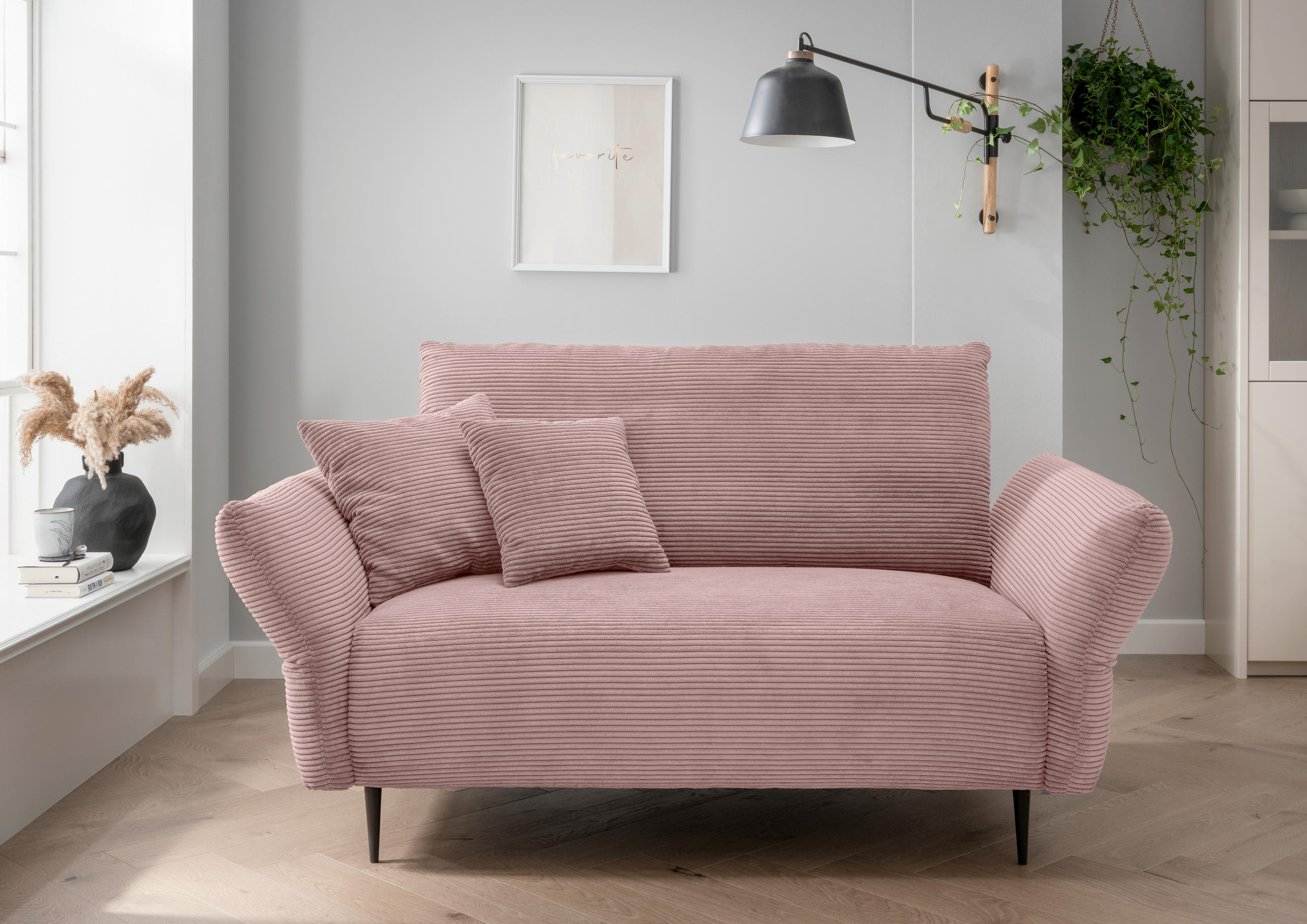 2-SITZER-SOFA in Cord Rosa - Schwarz/Rosa, Design, Textil/Metall (163/97/102cm) - Livetastic