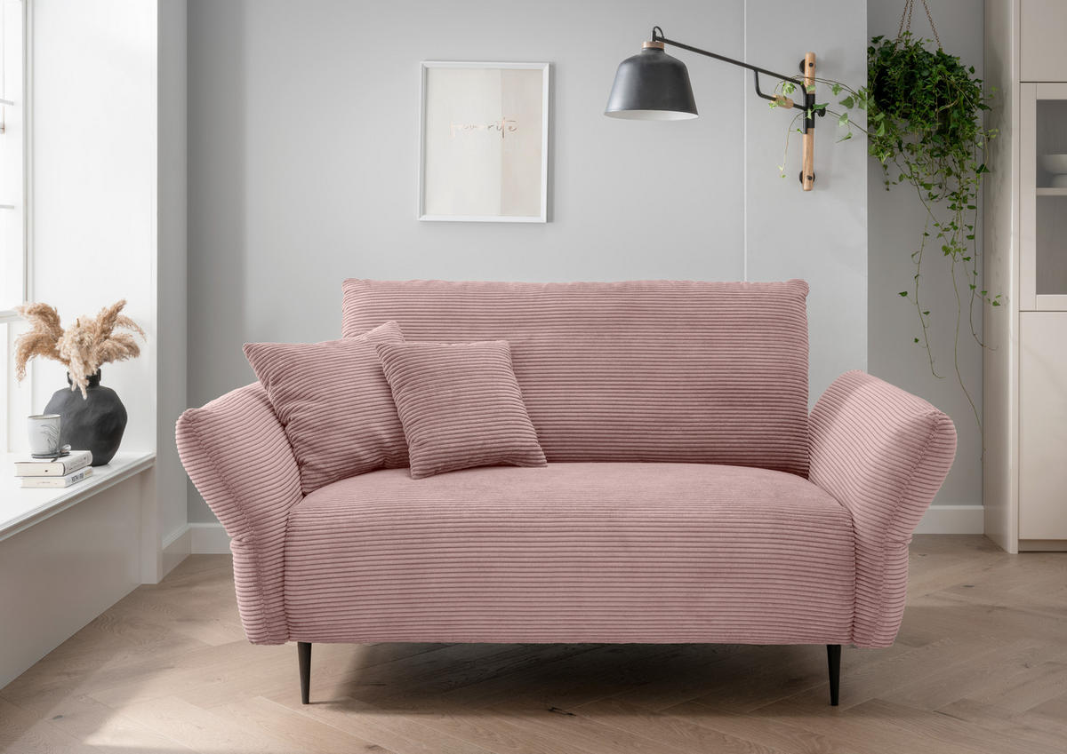 2-SITZER-SOFA Cord Rosa  - Schwarz/Rosa, Design, Textil/Metall (163/97/102cm) - Livetastic