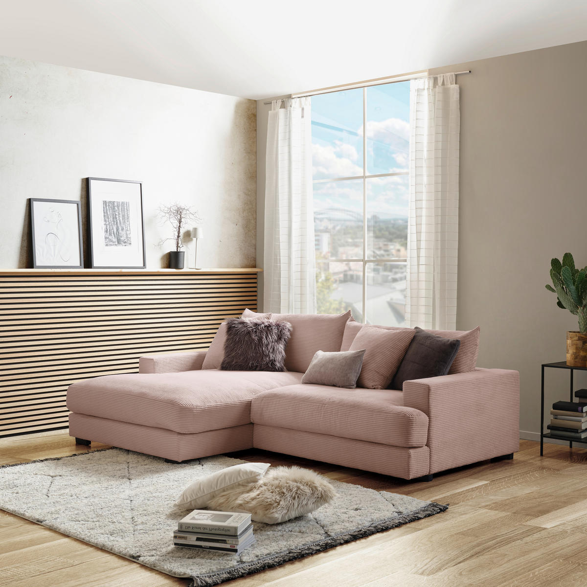 ECKSOFA Rosa Cord  - Schwarz/Rosa, MODERN, Textil (180/265cm) - P & B