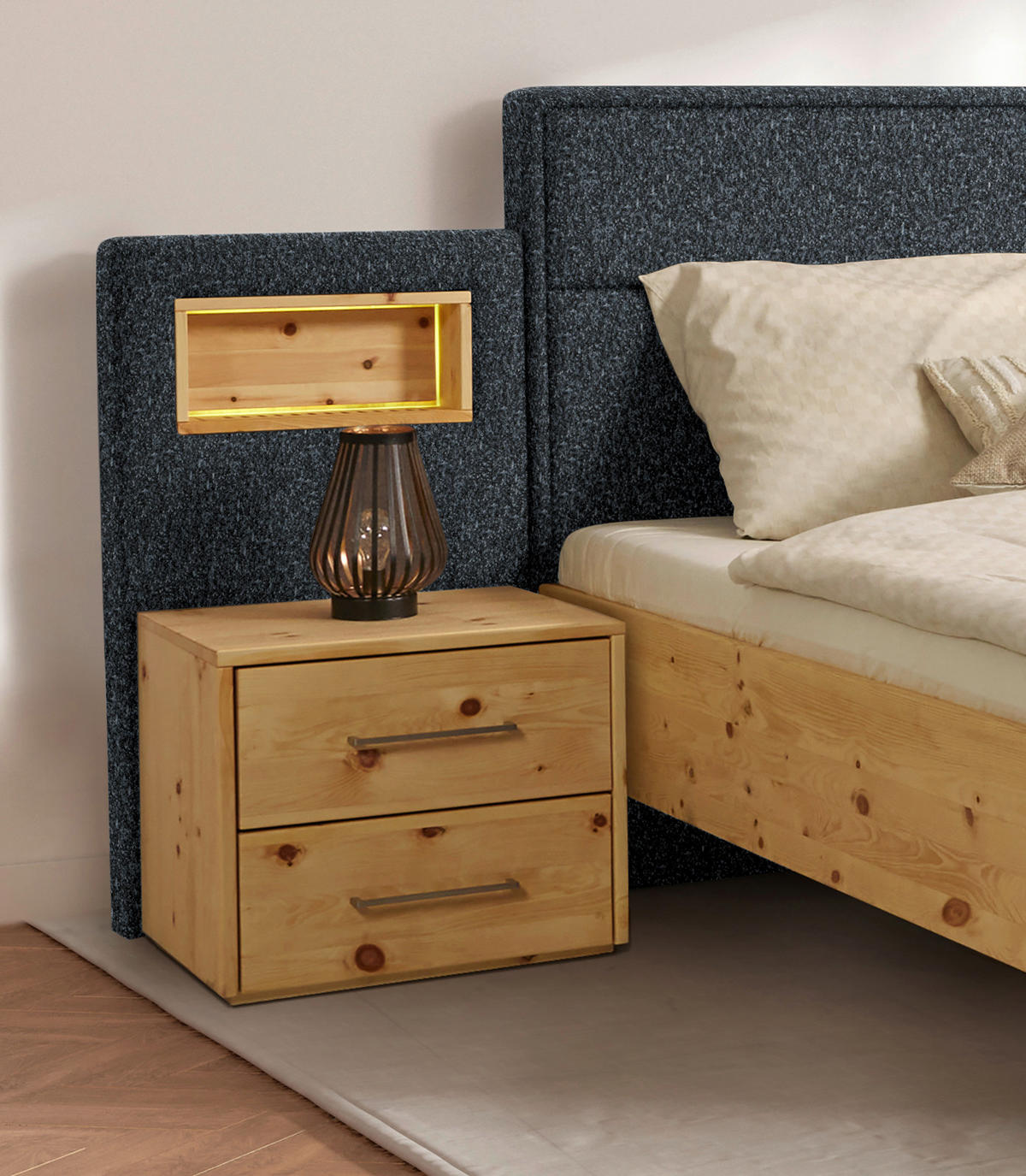 BETT 180/200 cm  in Zirbelkieferfarben, Dunkelgrau  - Dunkelgrau/Zirbelkieferfarben, Natur, Holz/Textil (180/200cm) - Valnatura