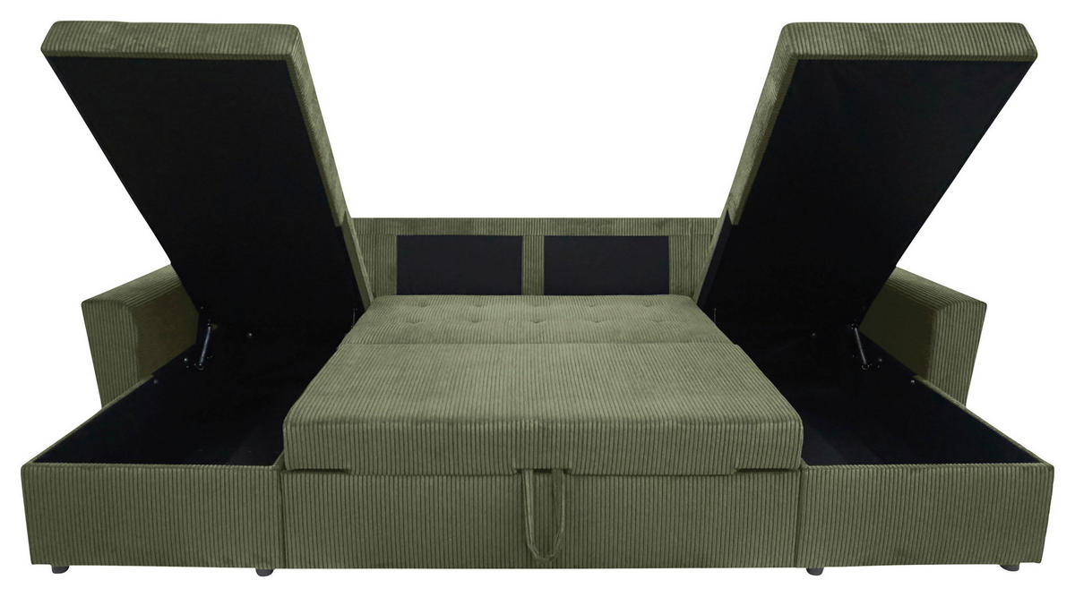 WOHNLANDSCHAFT TERMOLI Mintgrün Cord  - Schwarz/Mintgrün, Design, Kunststoff/Textil (155/296/155cm) - MID.YOU